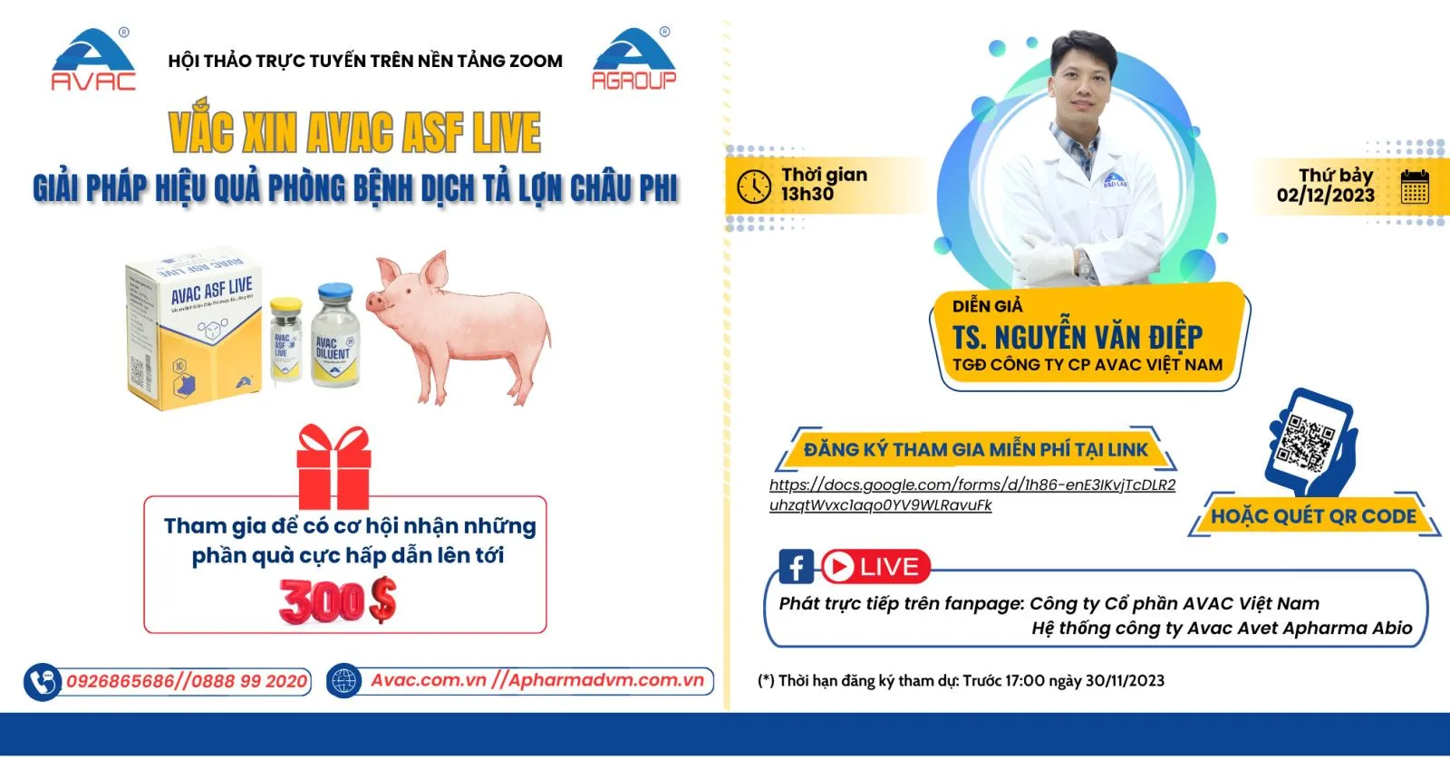 Hội thảo trực tuyến : Vắc xin AVAC ASF LIVE giải pháp hiệu quả phòng bệnh dịch tả lợn châu phi