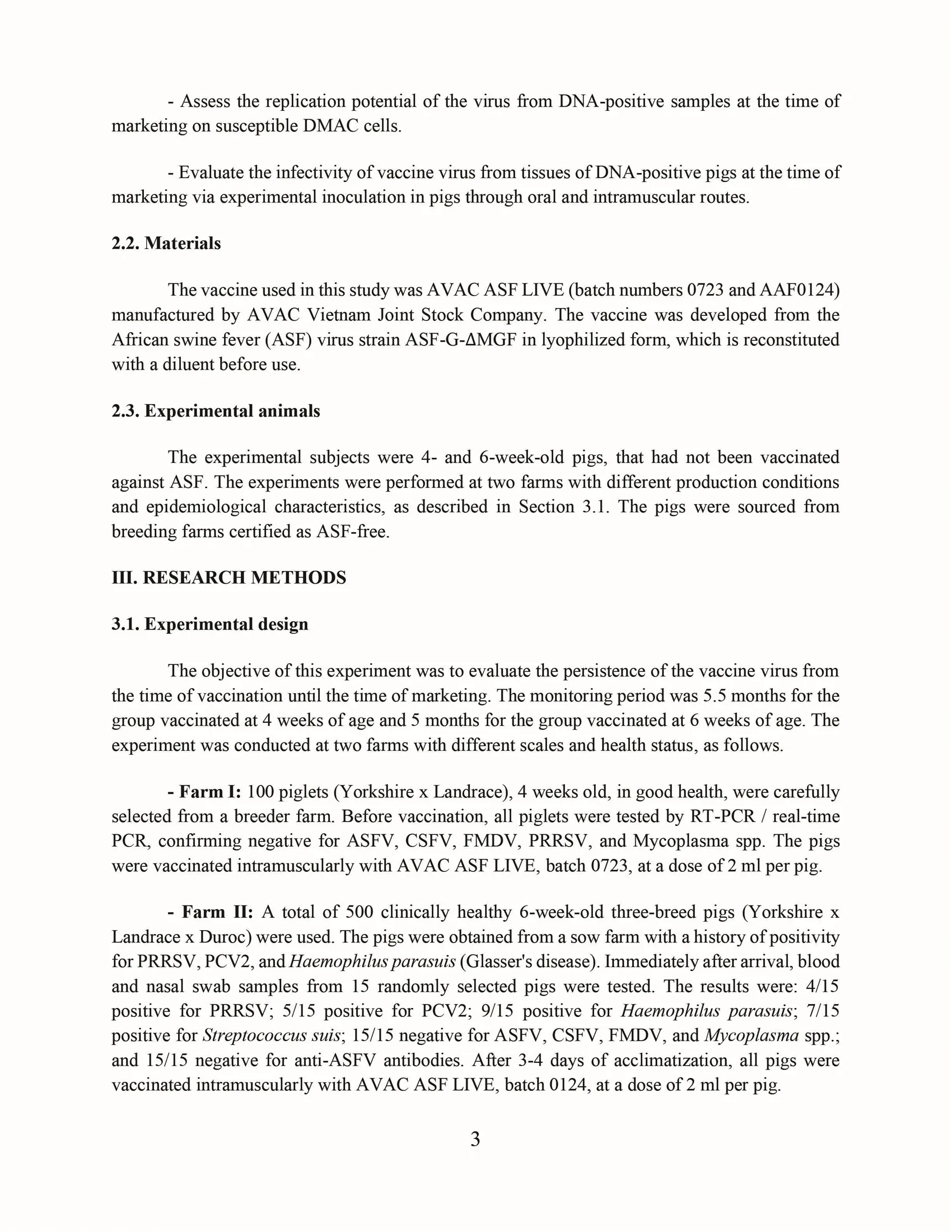 Evaluation of the persistence of AVAC ASF LIVE vaccine virus
