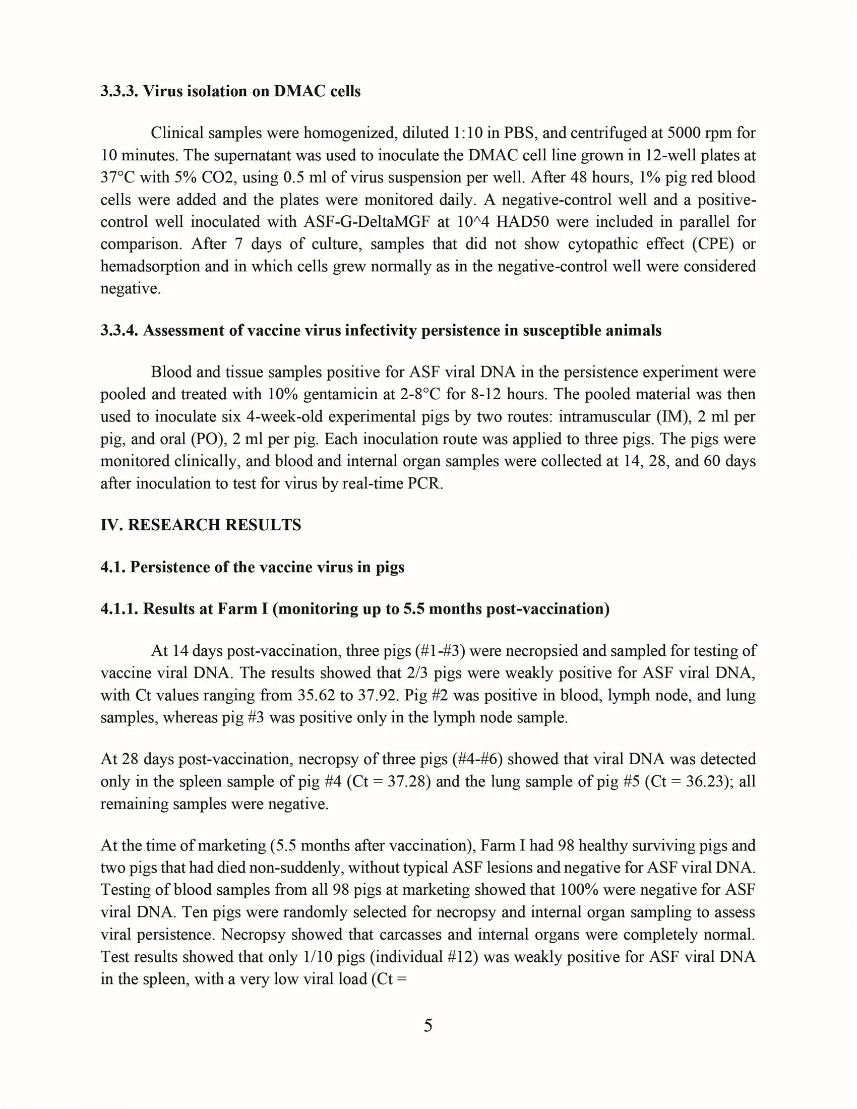 Evaluation of the persistence of AVAC ASF LIVE vaccine virus