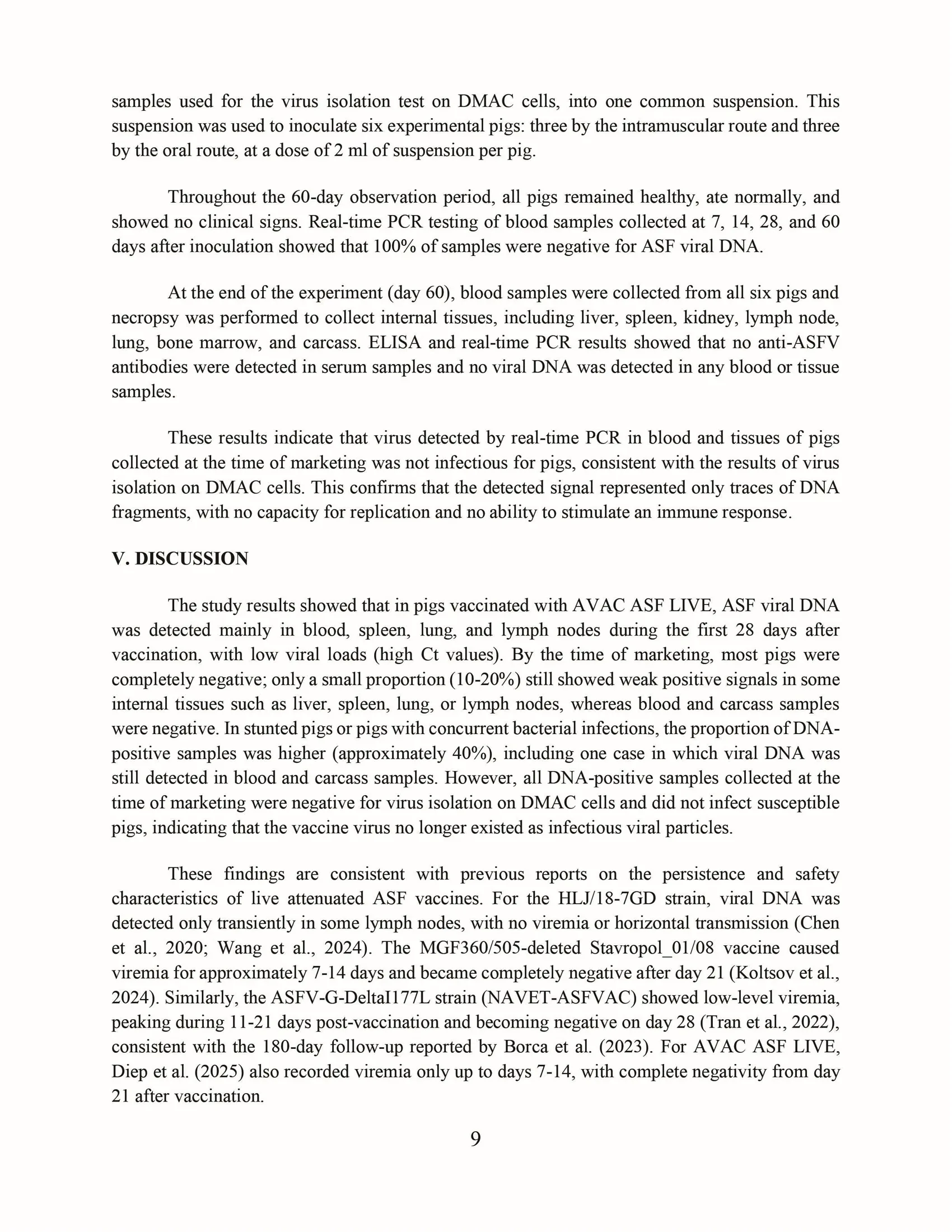 Evaluation of the persistence of AVAC ASF LIVE vaccine virus