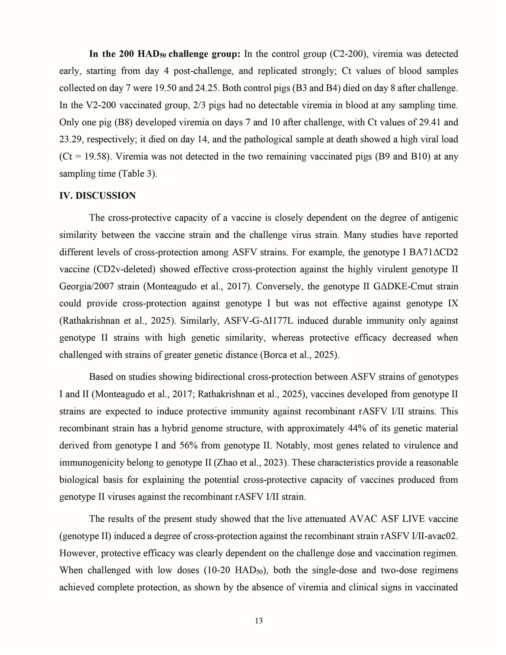 Cross-protective efficacy of the AVAC ASF LIVE vaccine against recombinant rASFV I,II strain