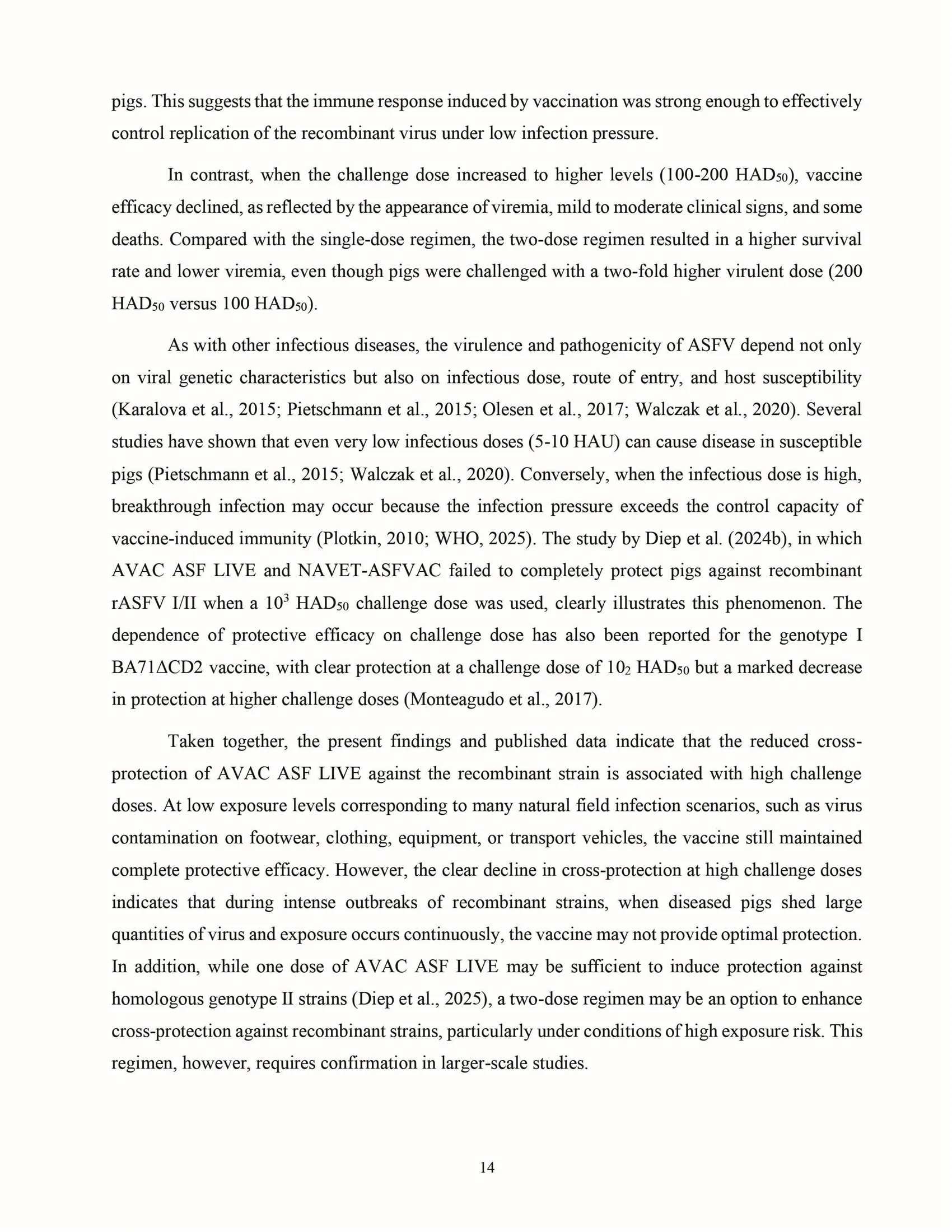 Cross-protective efficacy of the AVAC ASF LIVE vaccine against recombinant rASFV I,II strain