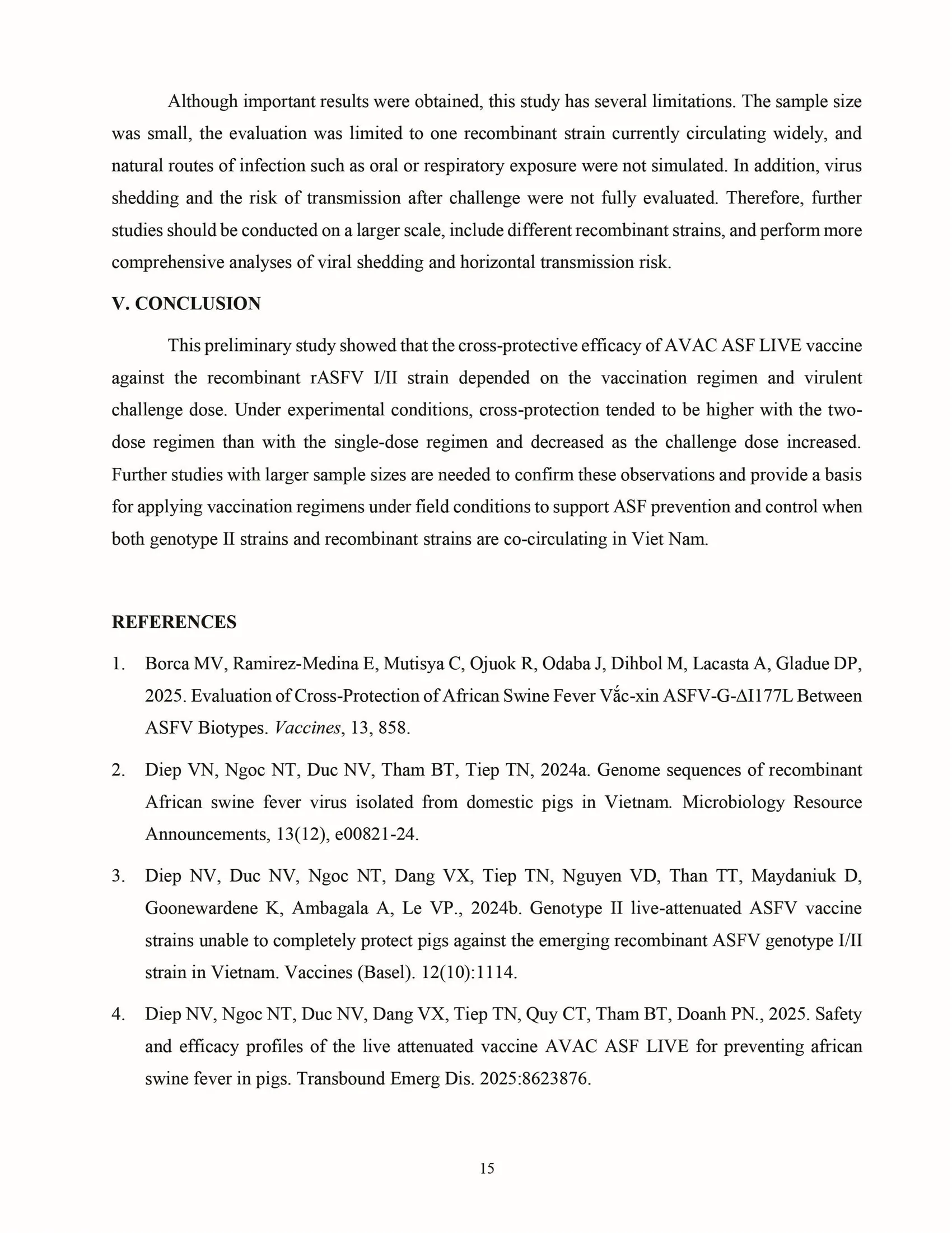 Cross-protective efficacy of the AVAC ASF LIVE vaccine against recombinant rASFV I,II strain